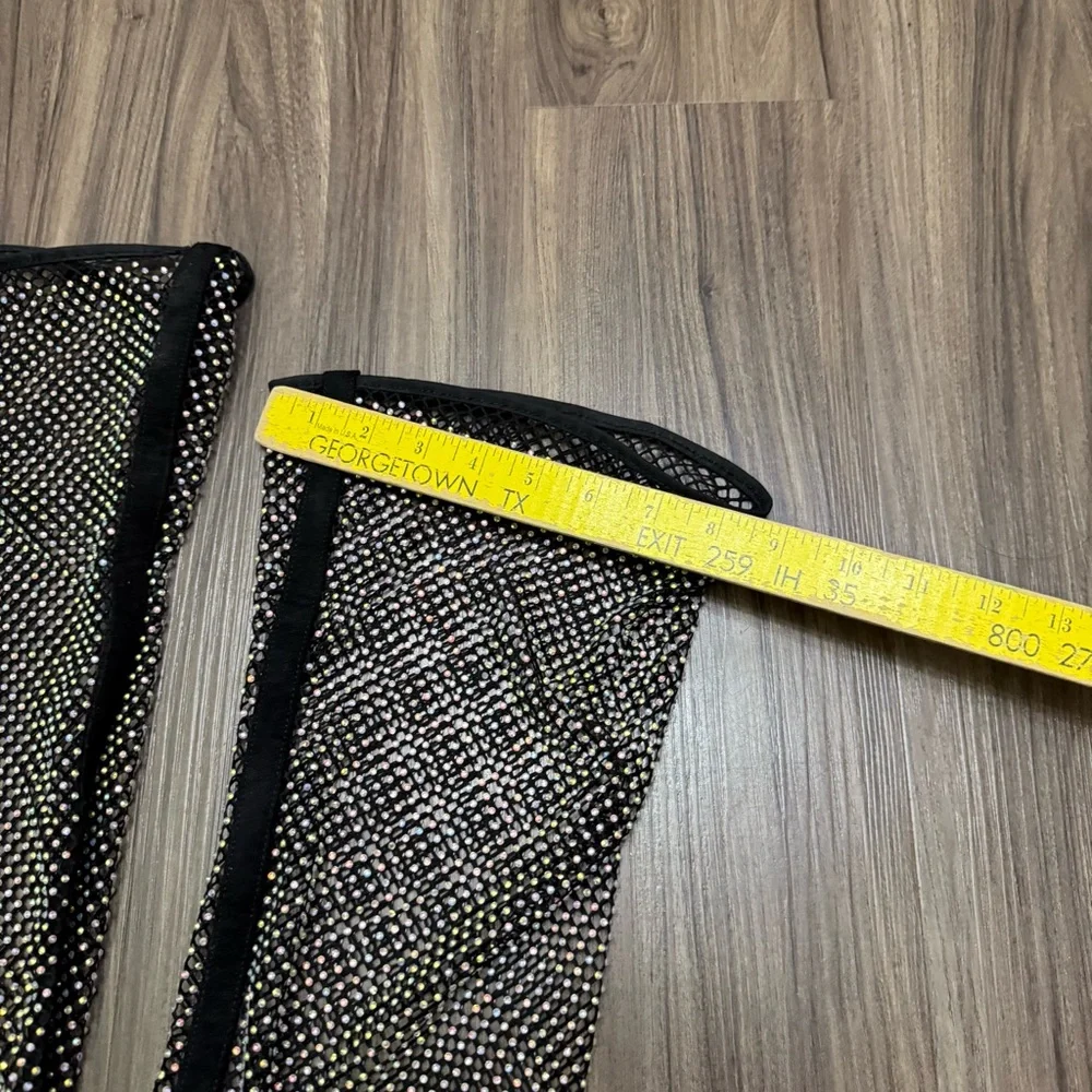 Ladies sz 44 Stiletto High Heel Over The Knee Black Fishnet Mesh Gem Rhinestone - Picture 12 of 12